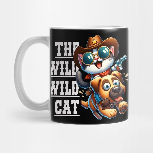 Cartoon Cowboy Cat Riding on Dog - The Wild Wild Cat by Infinitee Shirts